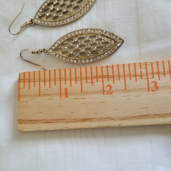 Vintage Gold Rhinestone Diamond Shape Earrings - Picture 3 of 3